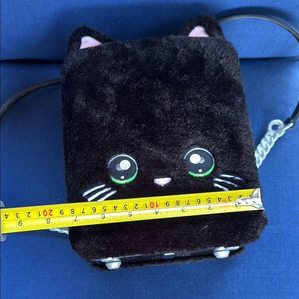 Pink and Black Cat-Inspired Plush Handbag